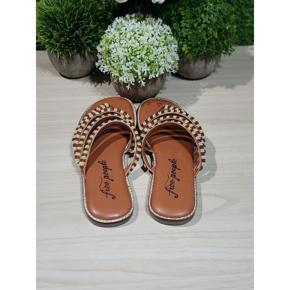 Free People Beatrice Beaded Sandals - Bronze/Natural EU 37 New